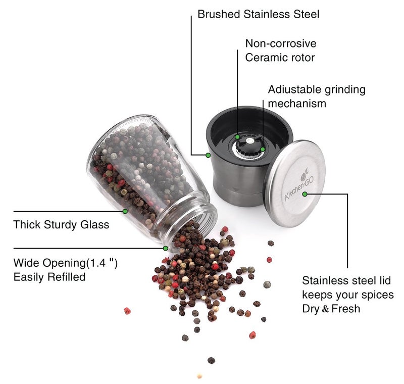 Kitchen & Go Pepper Grinder or Pepper Mill, Manual Salt Grinder Refillable with Adjustable Coarseness, Black Pepper Grinder Made of Stainless Steel, Himalayan Salt and Sea Salt Grinder - Image 5